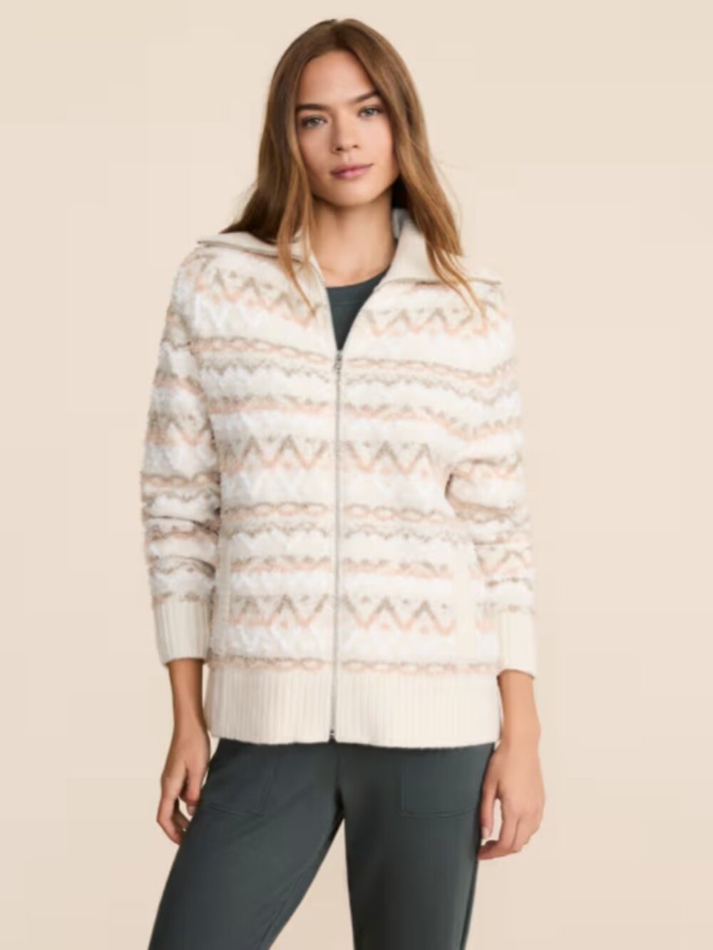 Lou & Grey Fuzzy Fair Isle Zip Cardigan